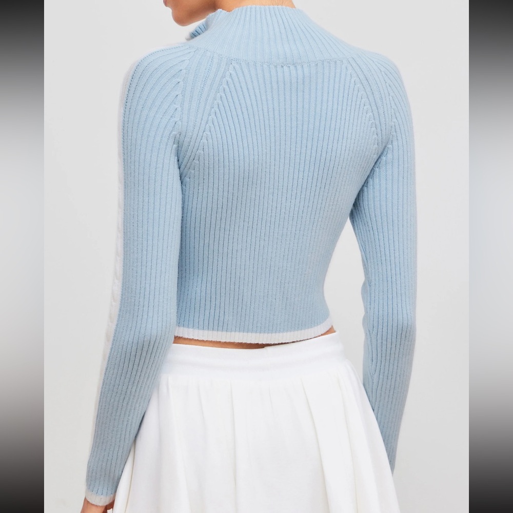 Light Blue Ribbed Zip-Up Sweater - Picture 5 of 11